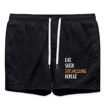EAT SLEEP SOCIALIZING Be sociable Networking - Swim Trunks - black - Front - AI Model Male 185 light (185cm)