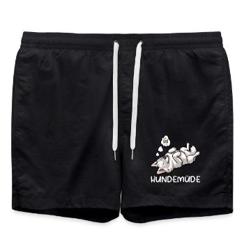 Hundemüde Weißer Schäferhund Schäferhundbesitzer - Badeshorts - Schwarz - Vorne - AI Model Male 185 light (185cm)