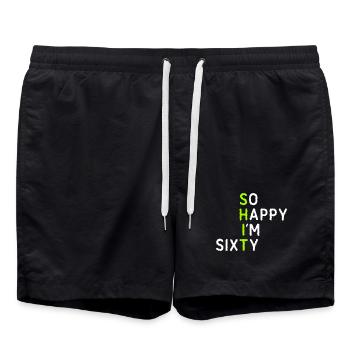 Tellement heureuse d’avoir soixante ans - Short de bain - noir - Devant - AI Model Male 185 light (185cm)