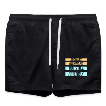 Socially Awkward But Still Friendly Lustig Spruch - Badeshorts - Schwarz - Vorne - AI Model Male 185 light (185cm)
