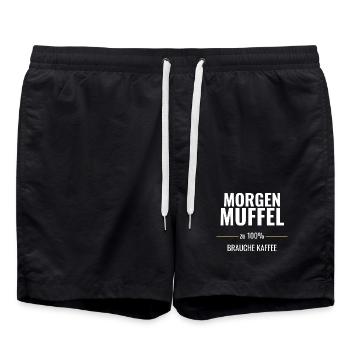 Morgenmuffel zu 100% – Brauche Kaffee - Badeshorts - Schwarz - Vorne - AI Model Male 185 light (185cm)