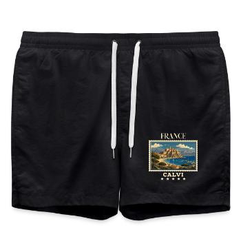 Frankreich Calvi Vintage Reisemarke - Badeshorts - Schwarz - Vorne - AI Model Male 185 light (185cm)