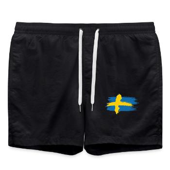 Schweden – Blau Gelb Landkarte Brush Design - Badeshorts - Schwarz - Vorne - AI Model Male 185 light (185cm)