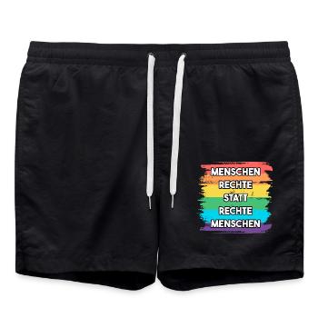 Menschenrechte statt rechte Menschen LGBT Vielfalt - Badeshorts - Schwarz - Vorne - AI Model Male 185 light (185cm)