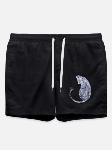 cat with bicycle ebru 44 - Swim Trunks - black