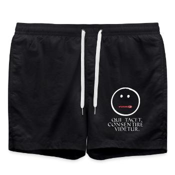 who is silent seems to agree latin knows - Swim Trunks - black - Front - AI Model Male 185 light (185cm)