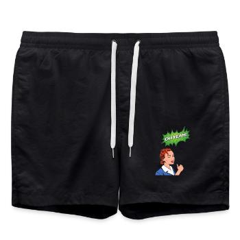 Oh Yeah Comic Comicstyle Cartoon Sprechblase Nerd - Badeshorts - Schwarz - Vorne - AI Model Male 185 light (185cm)