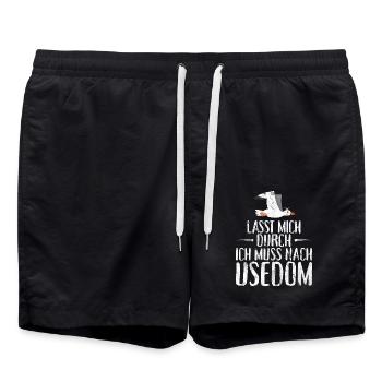 Lasst mich durch ich muss nach Usedom Möwe - Badeshorts - Schwarz - Vorne - AI Model Male 185 light (185cm)