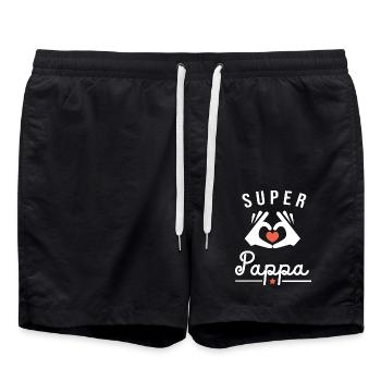 super pappa gift pappa - Swim Trunks - black - Front - AI Model Male 185 light (185cm)