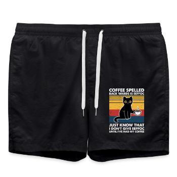 Funny coffee quote cat with coffee cup fun - Swim Trunks - black - Front - AI Model Male 185 light (185cm)