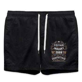 Vintage January 2009, retro birthday gift - Swim Trunks - black - Front - AI Model Male 185 light (185cm)