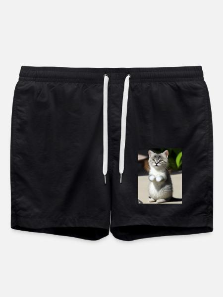white persian cat - Swim Trunks - black