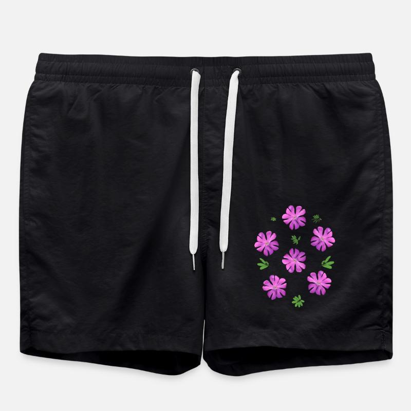 Œillets légers fleurs roses - Short de bain - noir