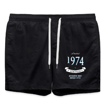 1974 Birth 50 Years Party Birthday Anniversary - Swim Trunks - black - Front - AI Model Male 185 light (185cm)