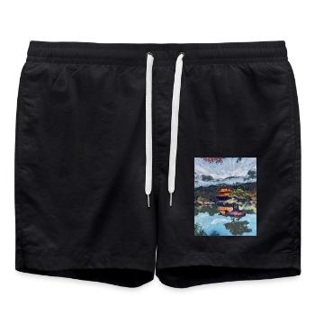 Kinkakuji, Kyoto, Japon - Short de bain - noir - Devant - AI Model Male 185 light (185cm)