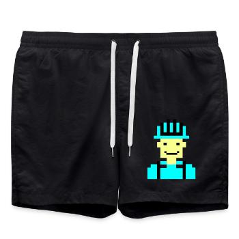 bauarbeiter pixel 01 - Badeshorts - Schwarz - Vorne - AI Model Male 185 light (185cm)