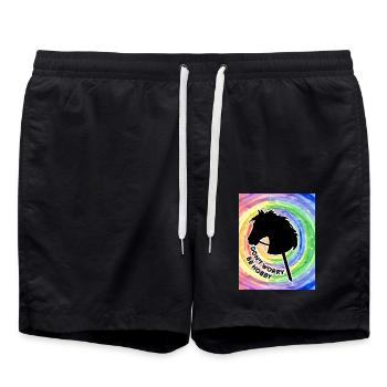 Steckenpferd- Hobbyhorsing-Regenbogen- Pferd am Stock - Badeshorts - Schwarz - Vorne - AI Model Male 185 light (185cm)
