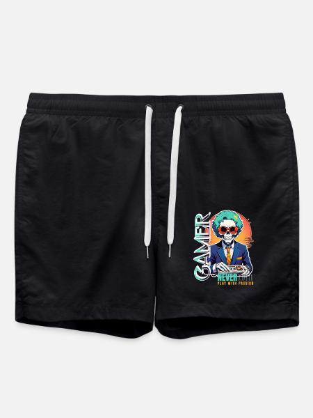 Retro Gamer Skeleton with Controller Console Games - Swim Trunks - black