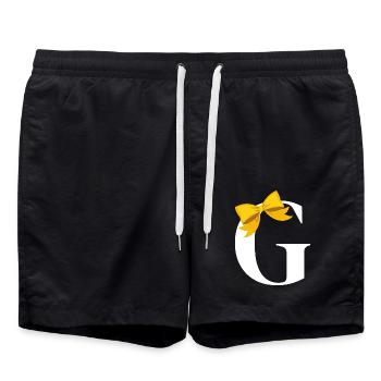 Buchstabe G gelbe Schleife - Badeshorts - Schwarz - Vorne - AI Model Male 185 light (185cm)