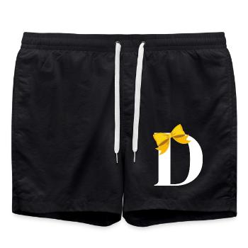 Letter d yellow knot - Swim Trunks - black - Front - AI Model Male 185 light (185cm)