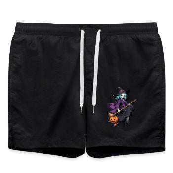 Halloween - Sorcière avec balai Horreur Manga - Short de bain - noir - Devant - AI Model Male 185 light (185cm)
