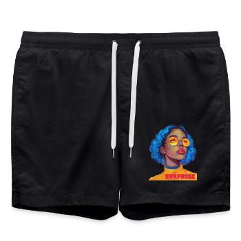 Surprise girl art text - Swim Trunks - black - Front - AI Model Male 185 light (185cm)