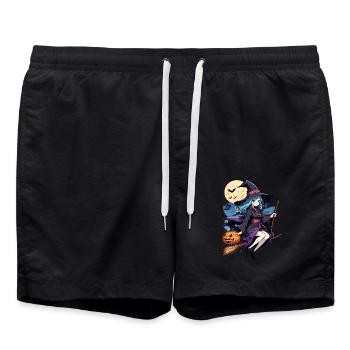 Cute witch with broom and bats - Swim Trunks - black - Front - AI Model Male 185 light (185cm)