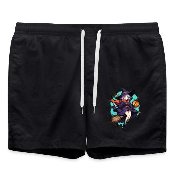 Cute witch with broom and bats - Swim Trunks - black - Front - AI Model Male 185 light (185cm)