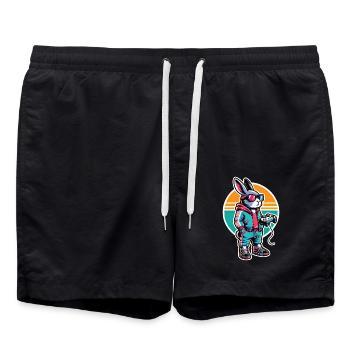 Gamer bunny with controller in retro look - Swim Trunks - black - Front - AI Model Male 185 light (185cm)