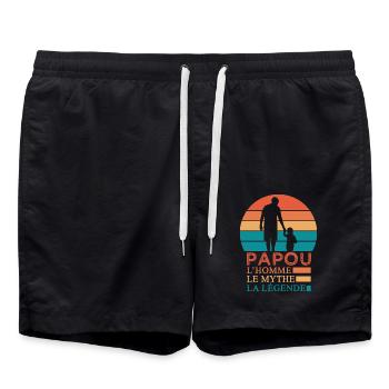 papou la légende cadeau papy grand père papa - Short de bain - noir - Devant - AI Model Male 185 light (185cm)