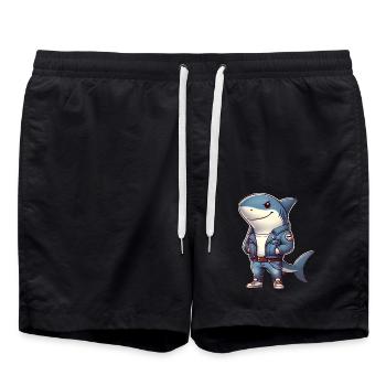 Cooler Hai im Jeansjacken-Design - Badeshorts - Schwarz - Vorne - AI Model Male 185 light (185cm)