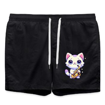 Adorable chat avec graphique de saxophone - Short de bain - noir - Devant - AI Model Male 185 light (185cm)