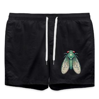 Vintage Green Cicada Illustration - Swim Trunks - black - Front - AI Model Male 185 light (185cm)