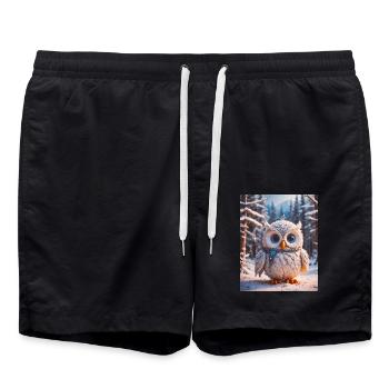 Super süße Tiere im Wald – Schneeeule - Badeshorts - Schwarz - Vorne - AI Model Male 185 light (185cm)