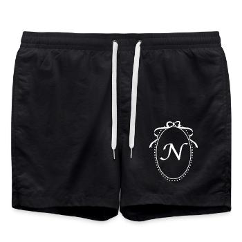 Vintage Letter n Ribbon - Gift Idea - Swim Trunks - black - Front - AI Model Male 185 light (185cm)