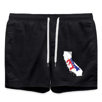Democrat Flag in California State Landkarte - Badeshorts - Schwarz - Vorne - AI Model Male 185 light (185cm)