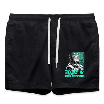 Money Rules Everything Mit Coolem Babykönig - Badeshorts - Schwarz - Vorne - AI Model Male 185 light (185cm)