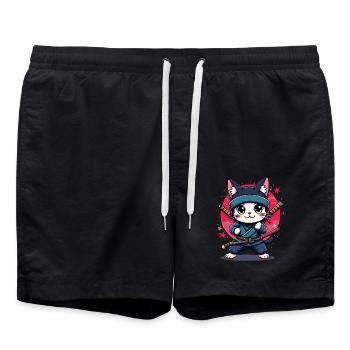 Chat Ninja Japonais Kawaii - Short de bain - noir - Devant - AI Model Male 185 light (185cm)