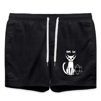 RPG Elven Katze & Würfel - TRPG Cat - Swim Trunks - black - Front - AI Model Male 185 light (185cm)