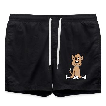Dog Sitting Cute Little Happy Puppy Pet - Swim Trunks - black - Front - AI Model Male 185 light (185cm)