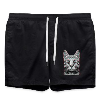 Glitch Chat Étrange Chaton Illusion D’optique - Short de bain - noir - Devant - AI Model Male 185 light (185cm)