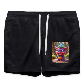 Happy Halloween cute monster wild hair scary funny - Swim Trunks - black - Front - AI Model Male 185 light (185cm)