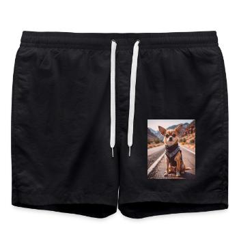 super cute dogs fashion victims Chihuahua biker - Swim Trunks - black - Front - AI Model Male 185 light (185cm)
