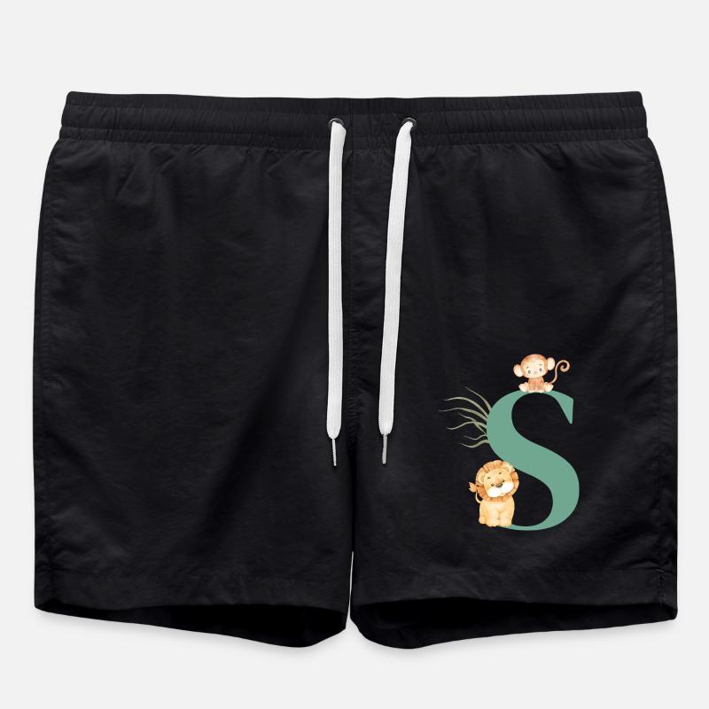 Jungle animal green letter - Swim Trunks - black
