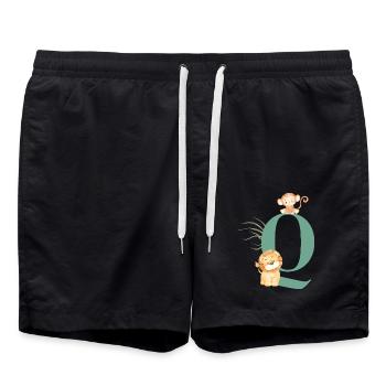 Buchstabe Q Grüne Dschungeltiere - Badeshorts - Schwarz - Vorne - AI Model Male 185 light (185cm)