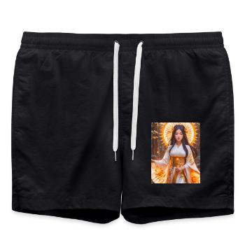 Amaterasu Radiant sun goddess in white kimono with - Swim Trunks - black - Front - AI Model Male 185 light (185cm)