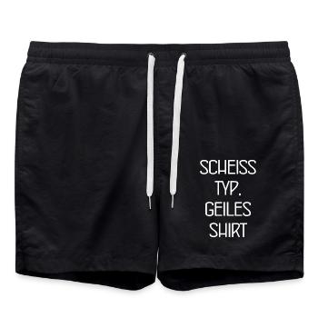 Scheiss Typ, geiles Shirt - Badeshorts - Schwarz - Vorne - AI Model Male 185 light (185cm)