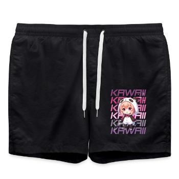 Kawaii Chibi Anime Fille en costume de panda - Short de bain - noir - Devant - AI Model Male 185 light (185cm)