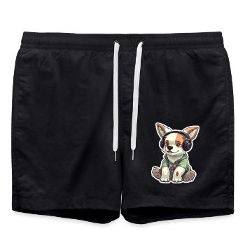 A cute dog playing video games - Swim Trunks - black - Front - AI Model Male 185 light (185cm)