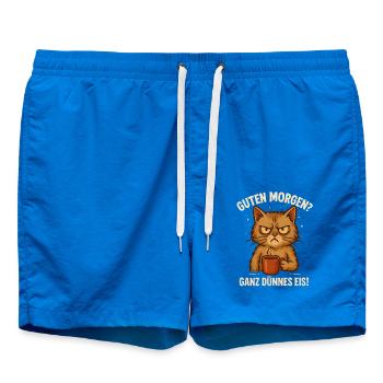 Good Morning Very Thin Saying Cat Coffee - Swim Trunks - cobalt blue - Front